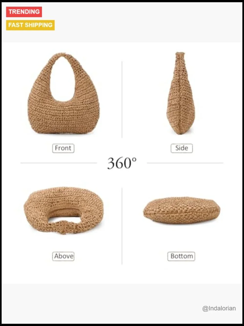 Handwoven Straw Crescent Shoulder Bag Beach Tote Hobo Bag